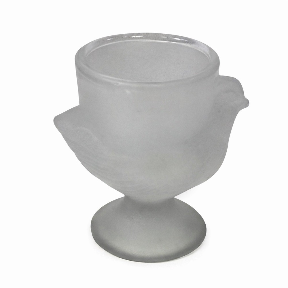 Vintage Frosted Glass Chick Egg Cup Made in France Satin Bird Pedestal Holder